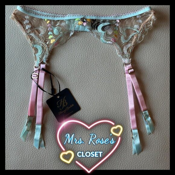 Honey Birdette Candy Aquamarine Garter Belt Size Medium - Picture 1 of 3